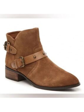 Crown Vintage 9M Roberta Tan Camel Brown Suede Leather Moto Ankle Booties